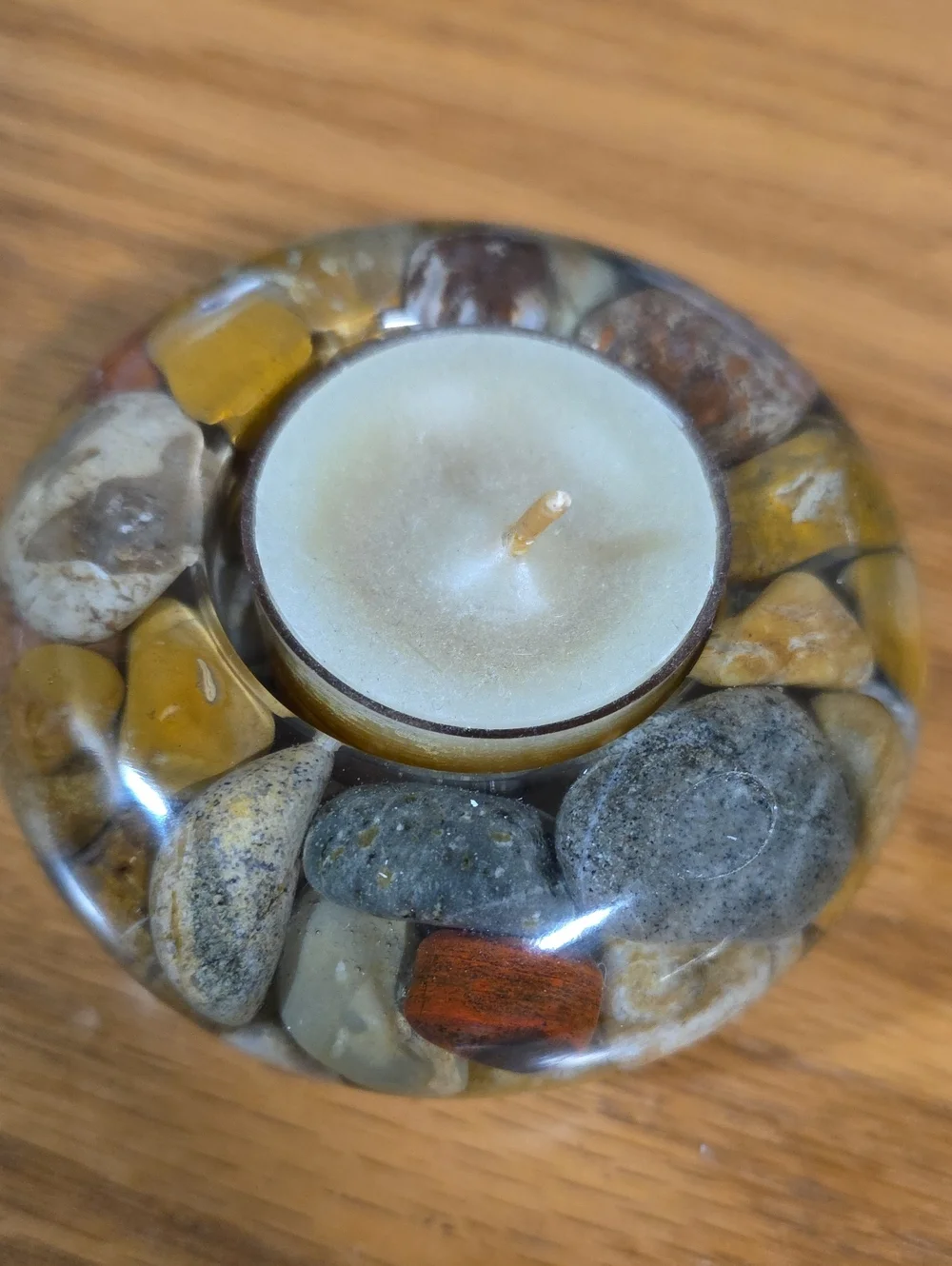 Natural River Rock Tealight Candle Holder - Multicolor